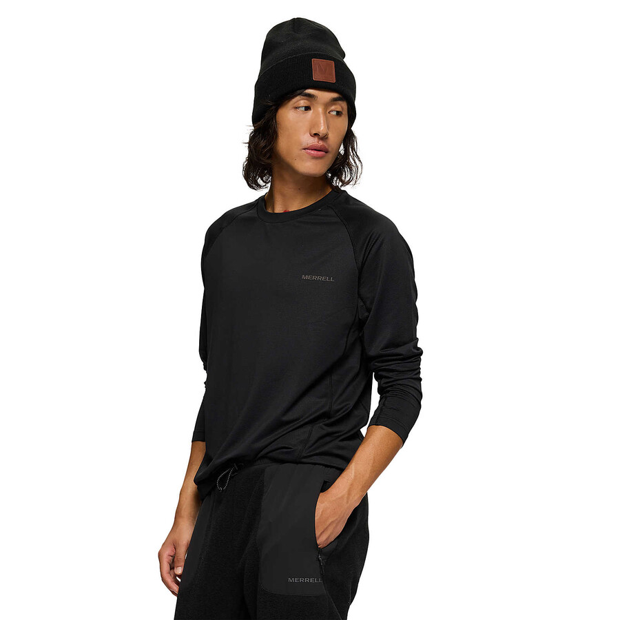 heren - technisch t-shirt met lange mouwen - zwarte lange mouwen