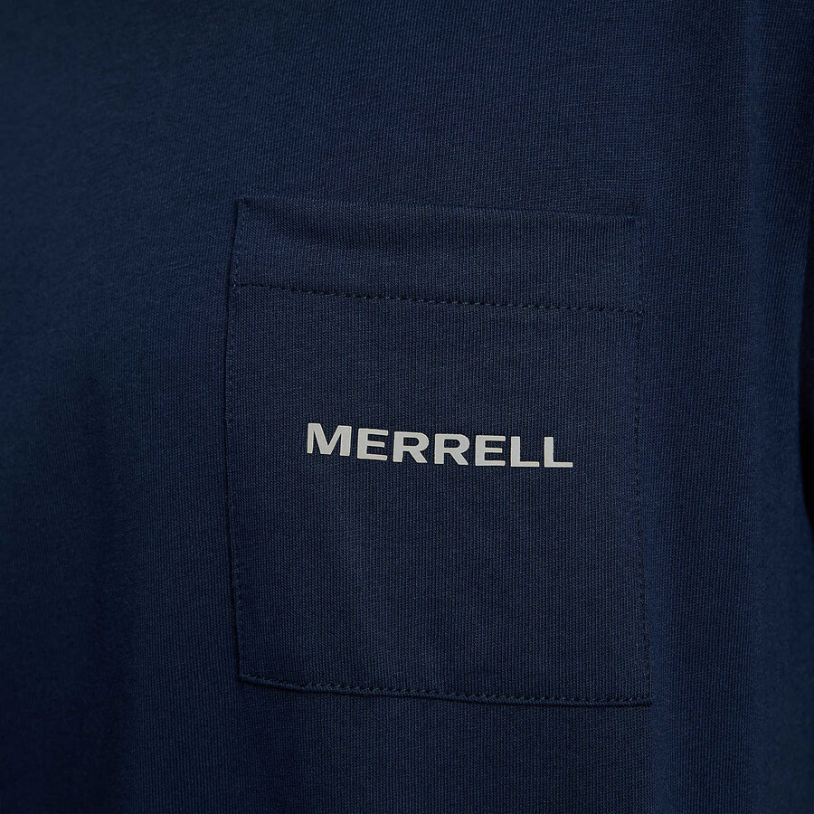 heren - relaxed t-shirt met korte mouwen en zakje - marineblauw met korte mouwen
