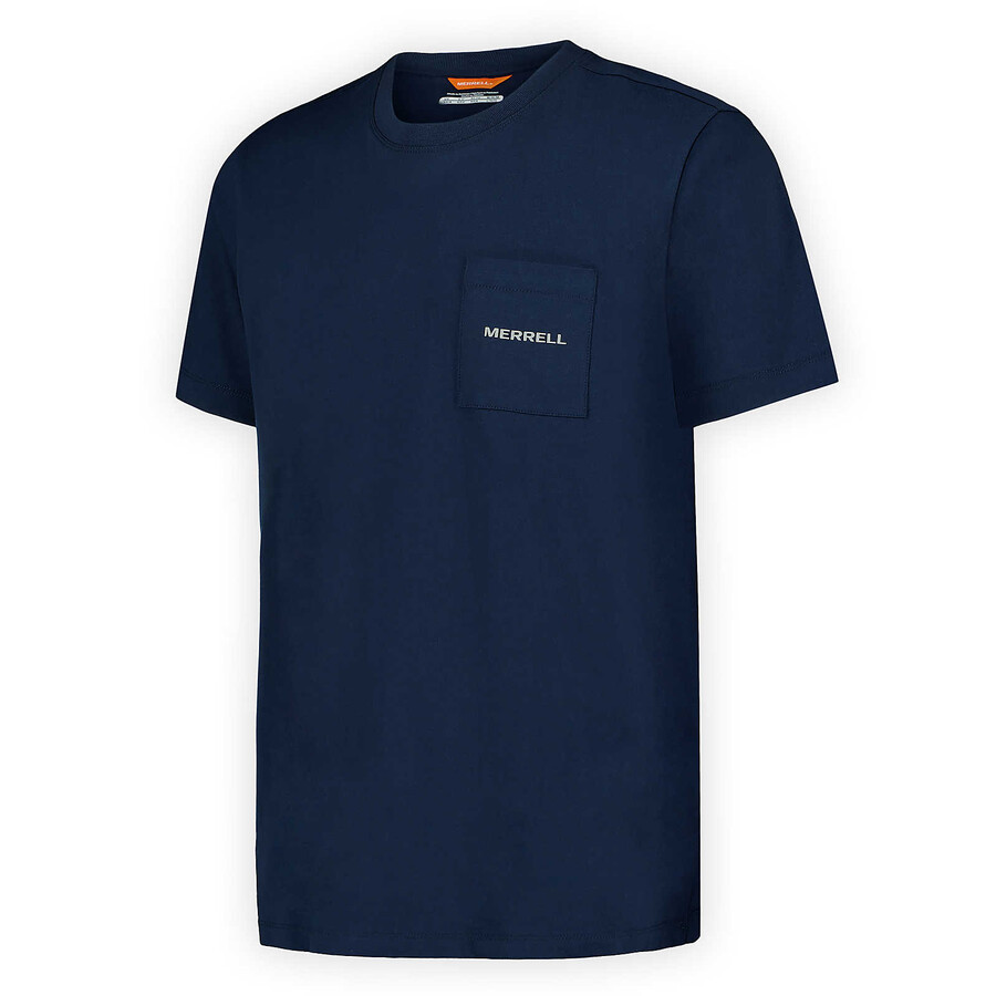 heren - relaxed t-shirt met korte mouwen en zakje - marineblauw met korte mouwen