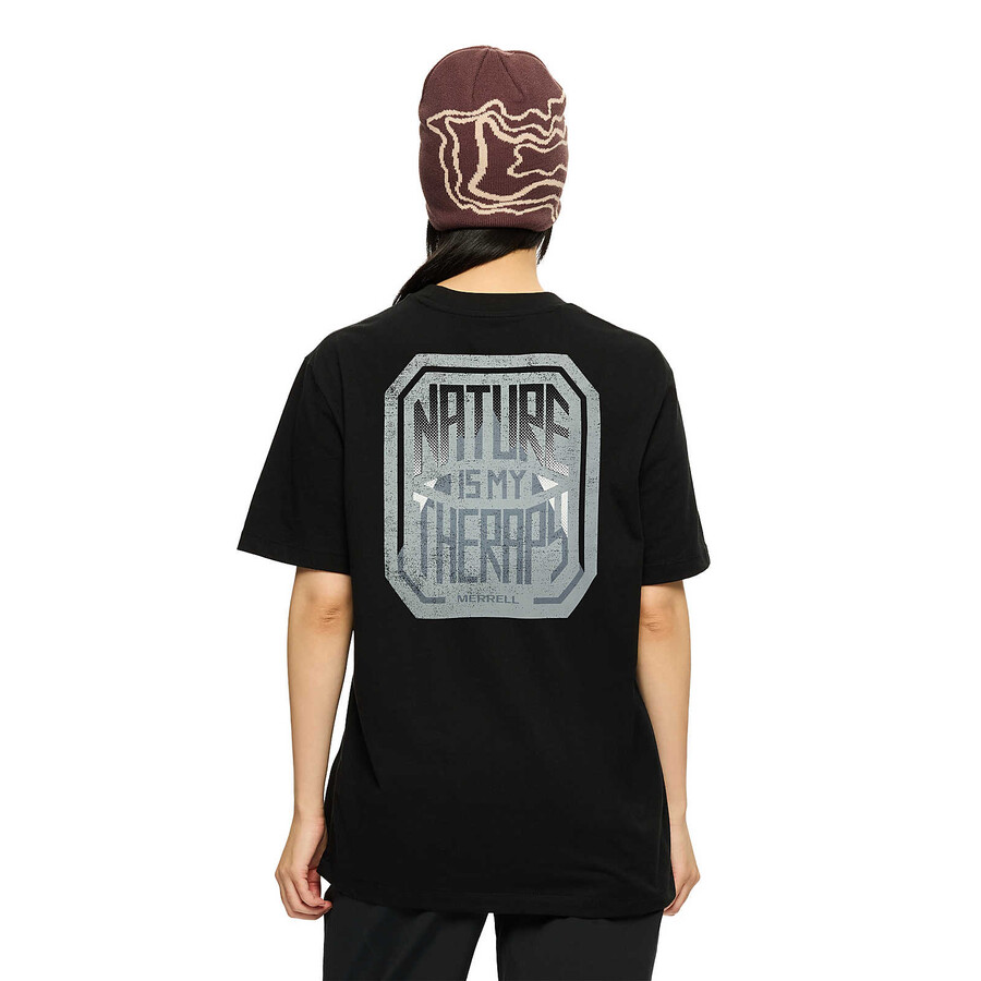 t-shirt met grafische print nature is my therapy - korte mouwen zwart