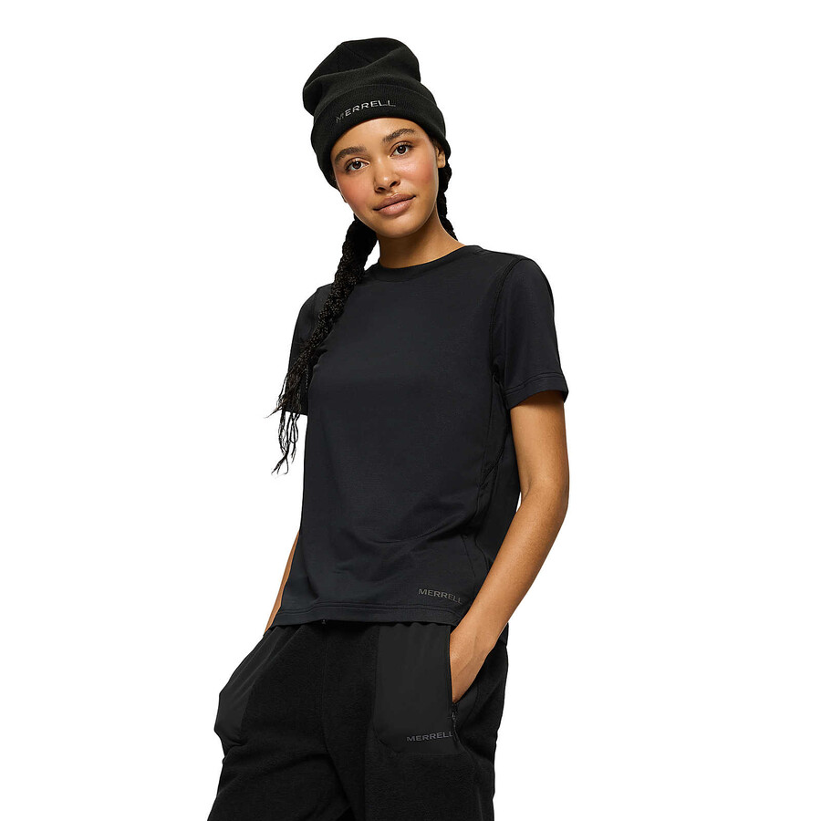 dames - sportief t-shirt met korte mouwen - zwarte korte mouwen