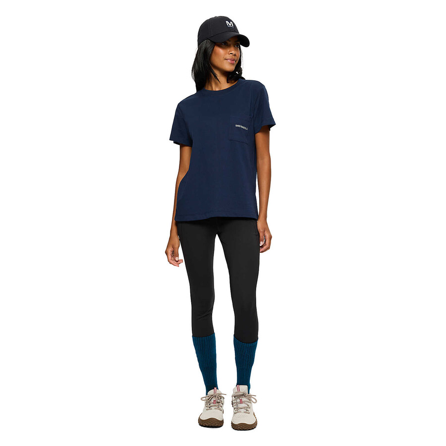 dames - relaxed t-shirt met zakje en korte mouwen - marineblauw met korte mouwen