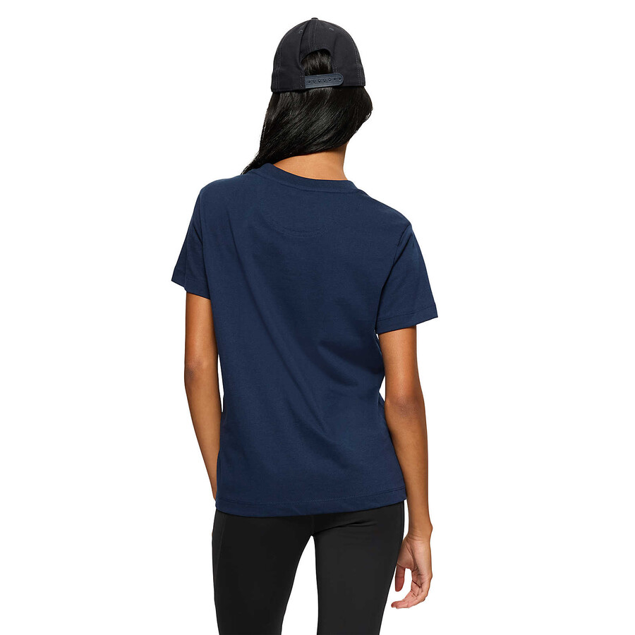 dames - relaxed t-shirt met zakje en korte mouwen - marineblauw met korte mouwen