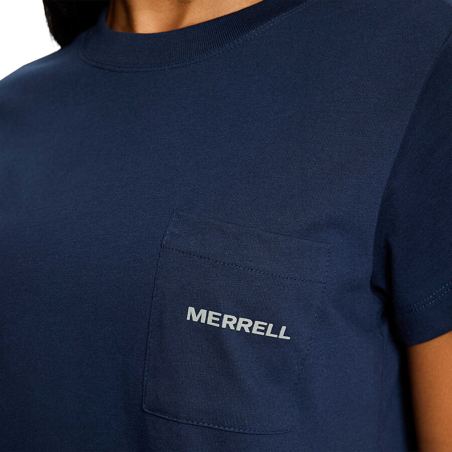 dames - relaxed t-shirt met zakje en korte mouwen - marineblauw met korte mouwen